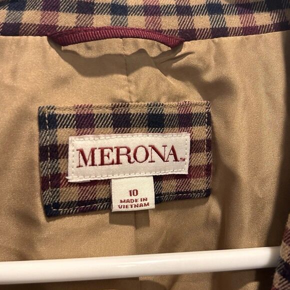 Vintage Merona Tan Red‎ Blue Plaid Check Wool Blend Preppy Academia Blazer 10 - Picture 6 of 9